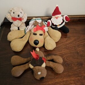 Vintage Halmark Stuffed Animal Set Rodney And Rhonda Reindeer & Santa